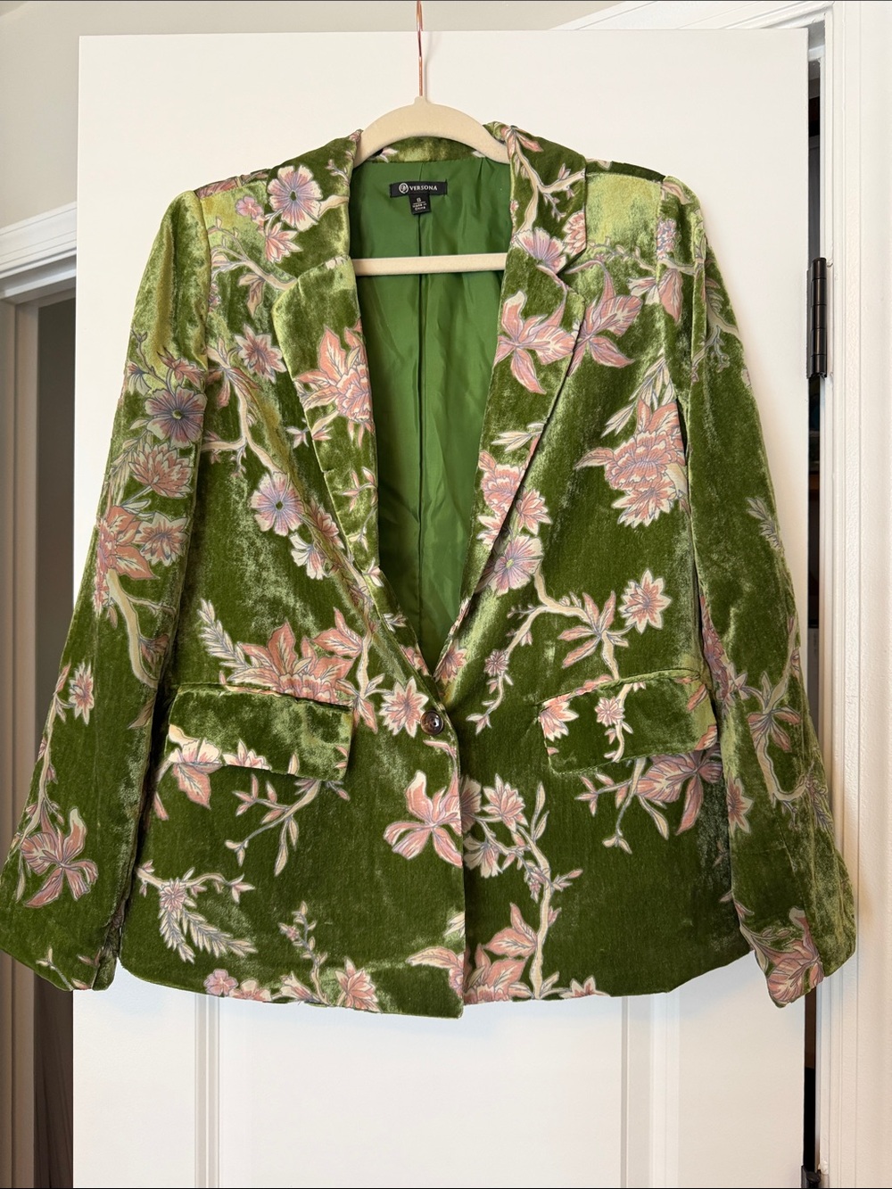 Green Floral Velvet Blazer - Women’s Tailored Jacket